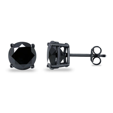 Butterfly Prong Round Casting Black Tone, Simulated Black CZ Stud Earrings 925 Sterling Silver
